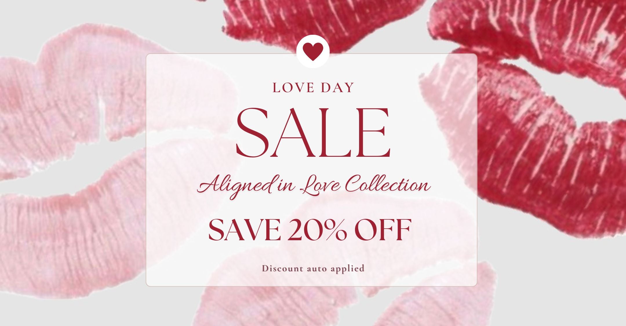 Promotional banner for 'VALENTINES DAY Sale' with pink lips and flowers on a light background