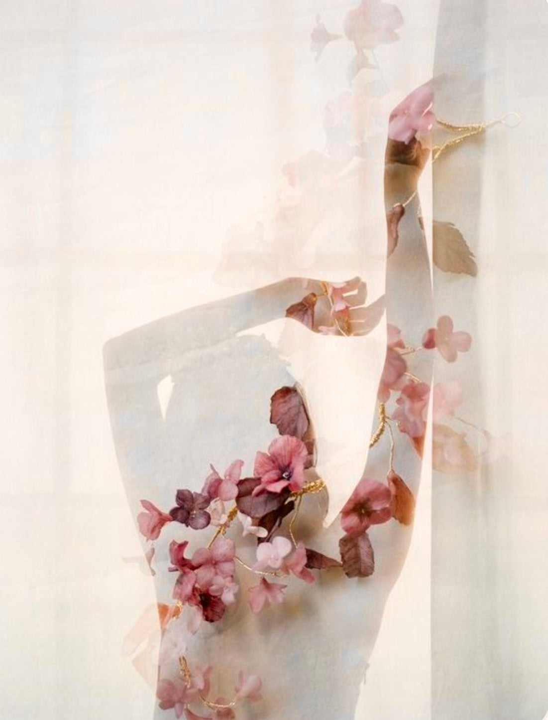 Floral design on a white garment with a soft focus background