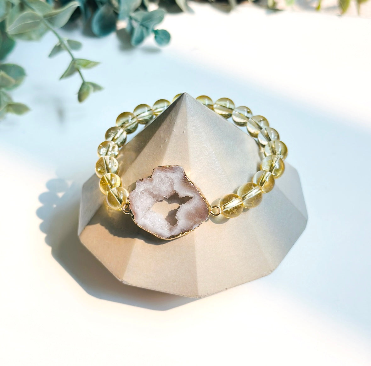 Gemstone Bracelet Citrine gemstone with White Druzy agate connector