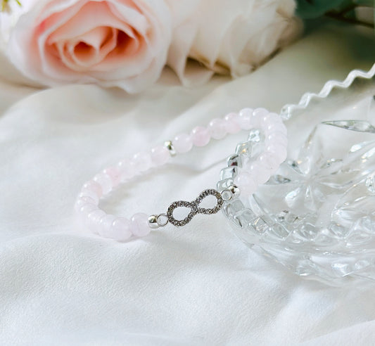 Rose Quartz bracelet with silver infinity symboll