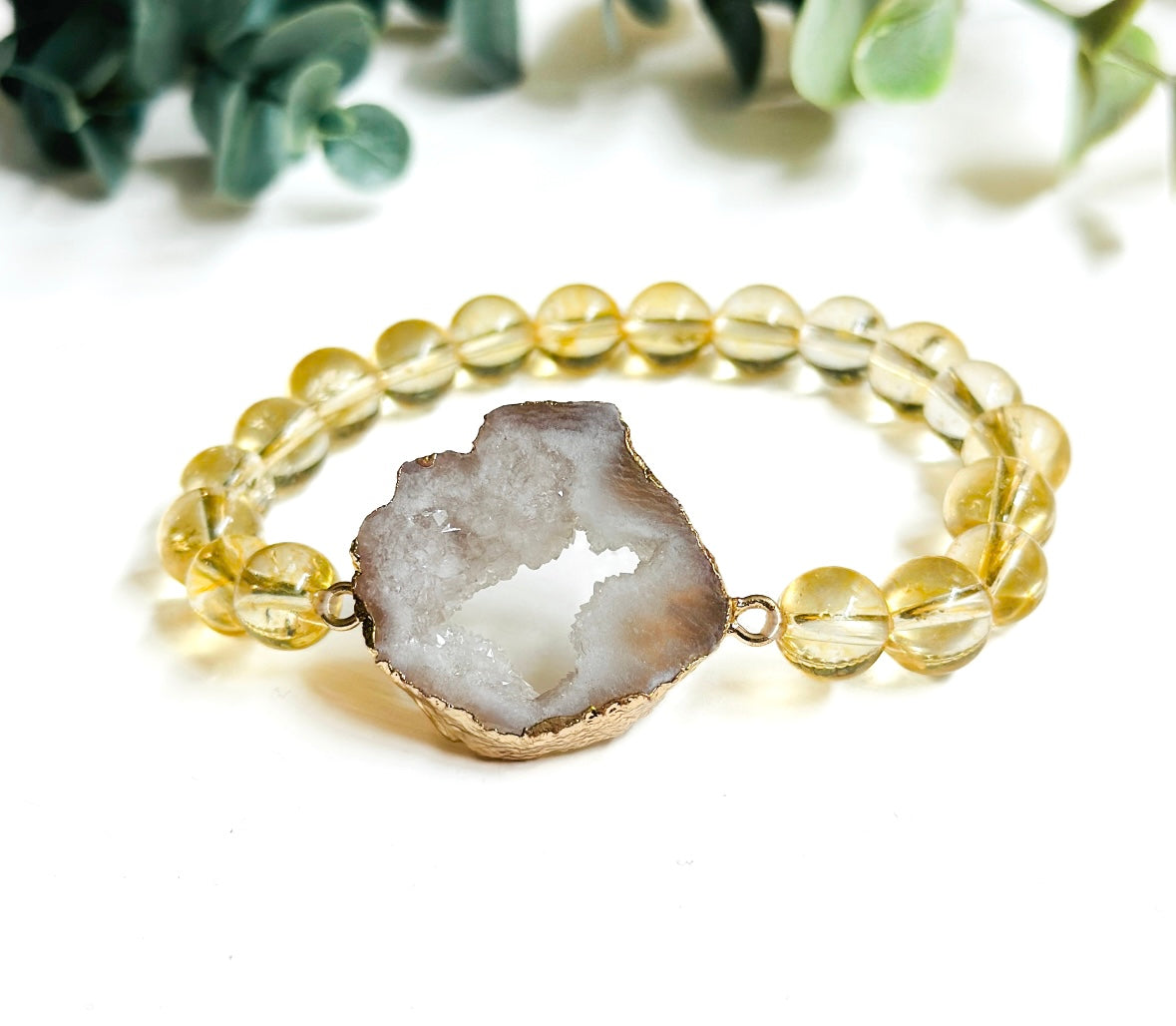 Gemstone Bracelet Citrine gemstone with White Druzy agate connector for sale Canada