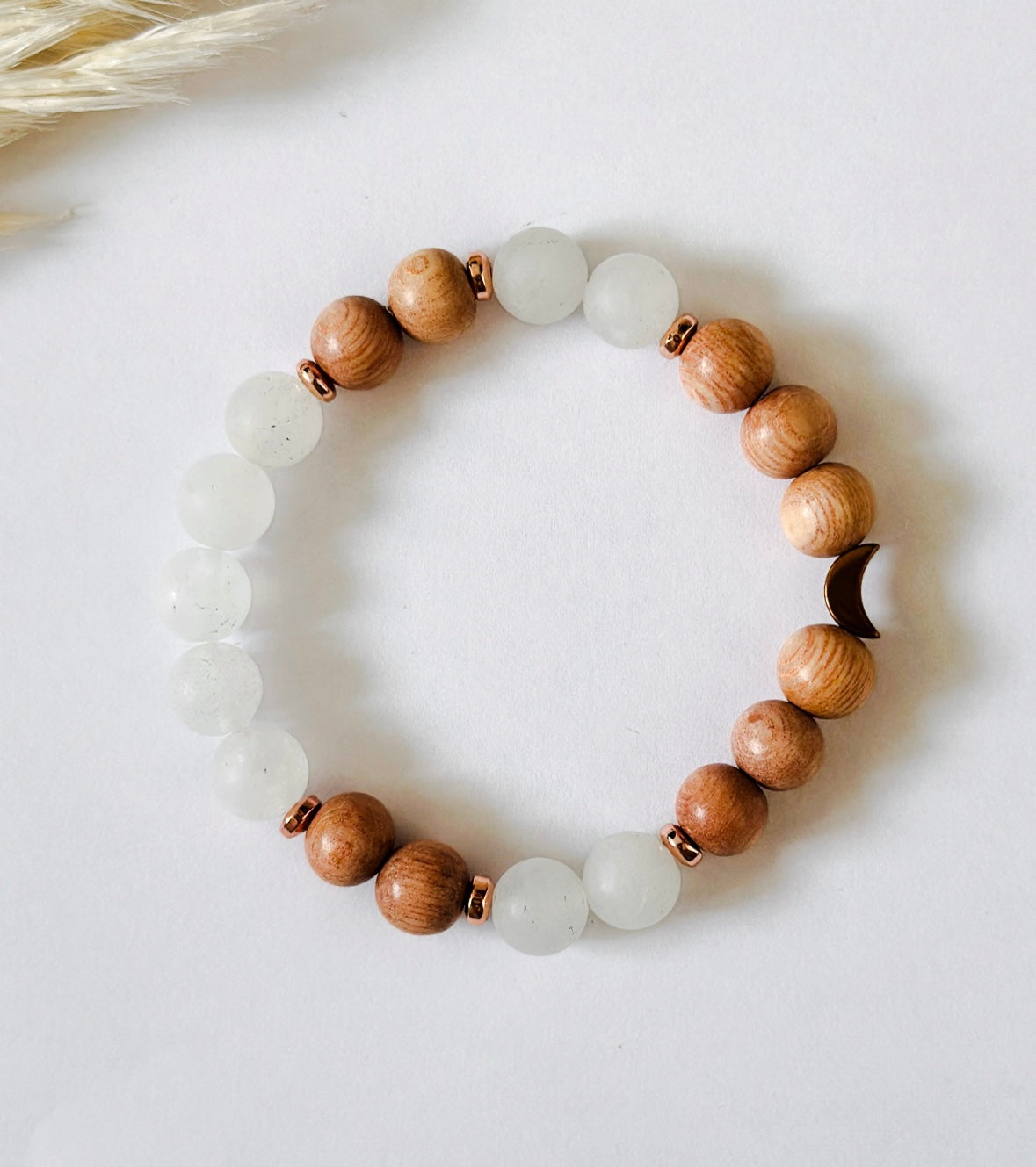 New intentions bracelet new moon moon bead frosted jade and rosewood