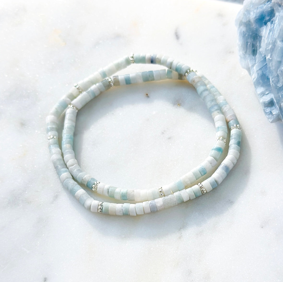 Aquamarine Rondelle wrap bracelet