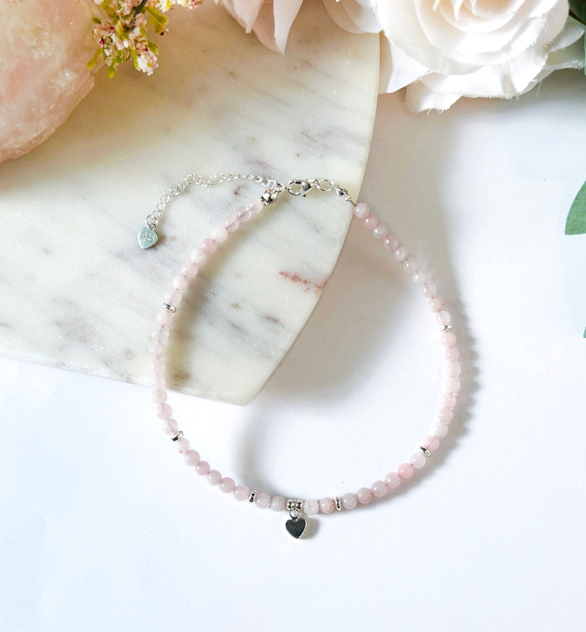 Rose Quartz Anklet with sterling silver adjustable clasp canada