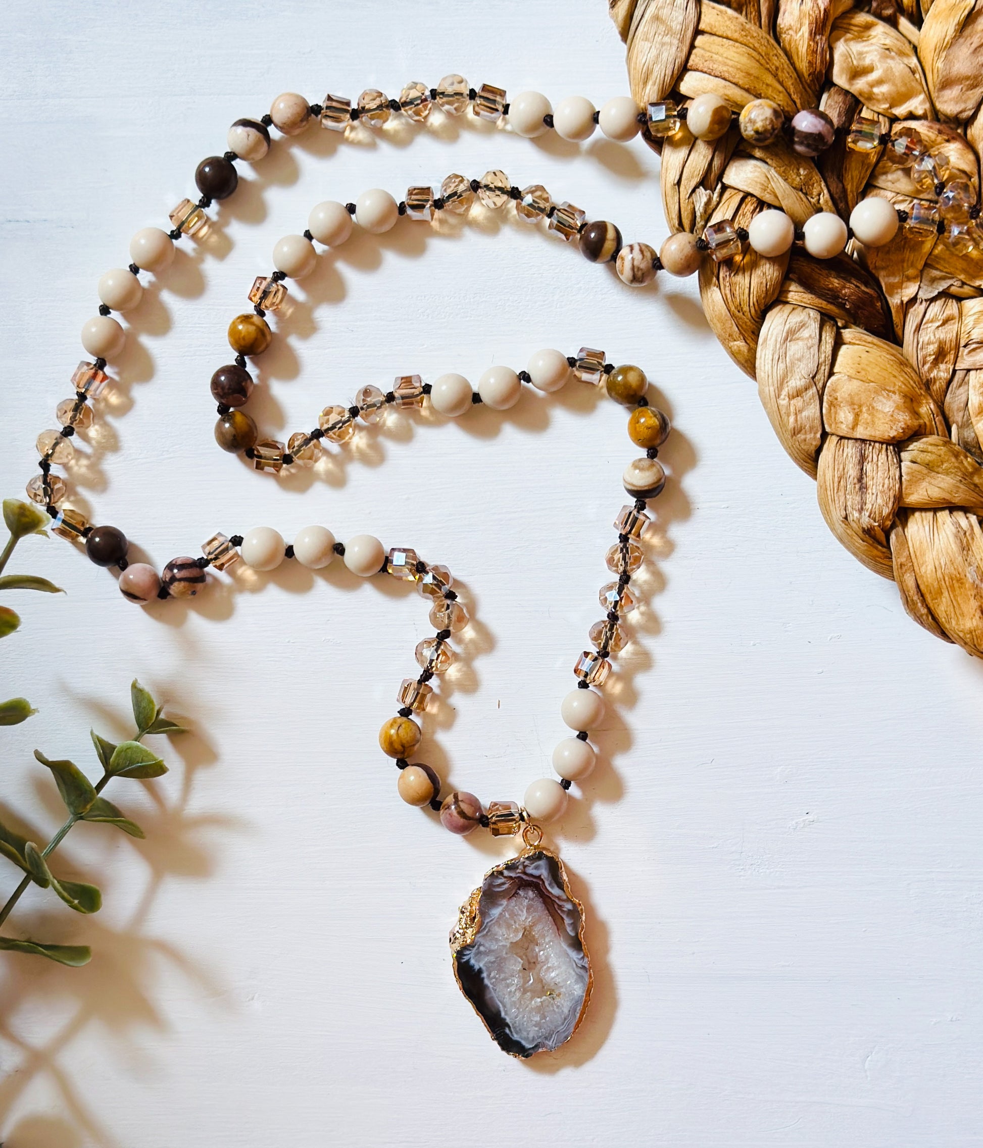 Gemstone necklace with a druzy agate pendant