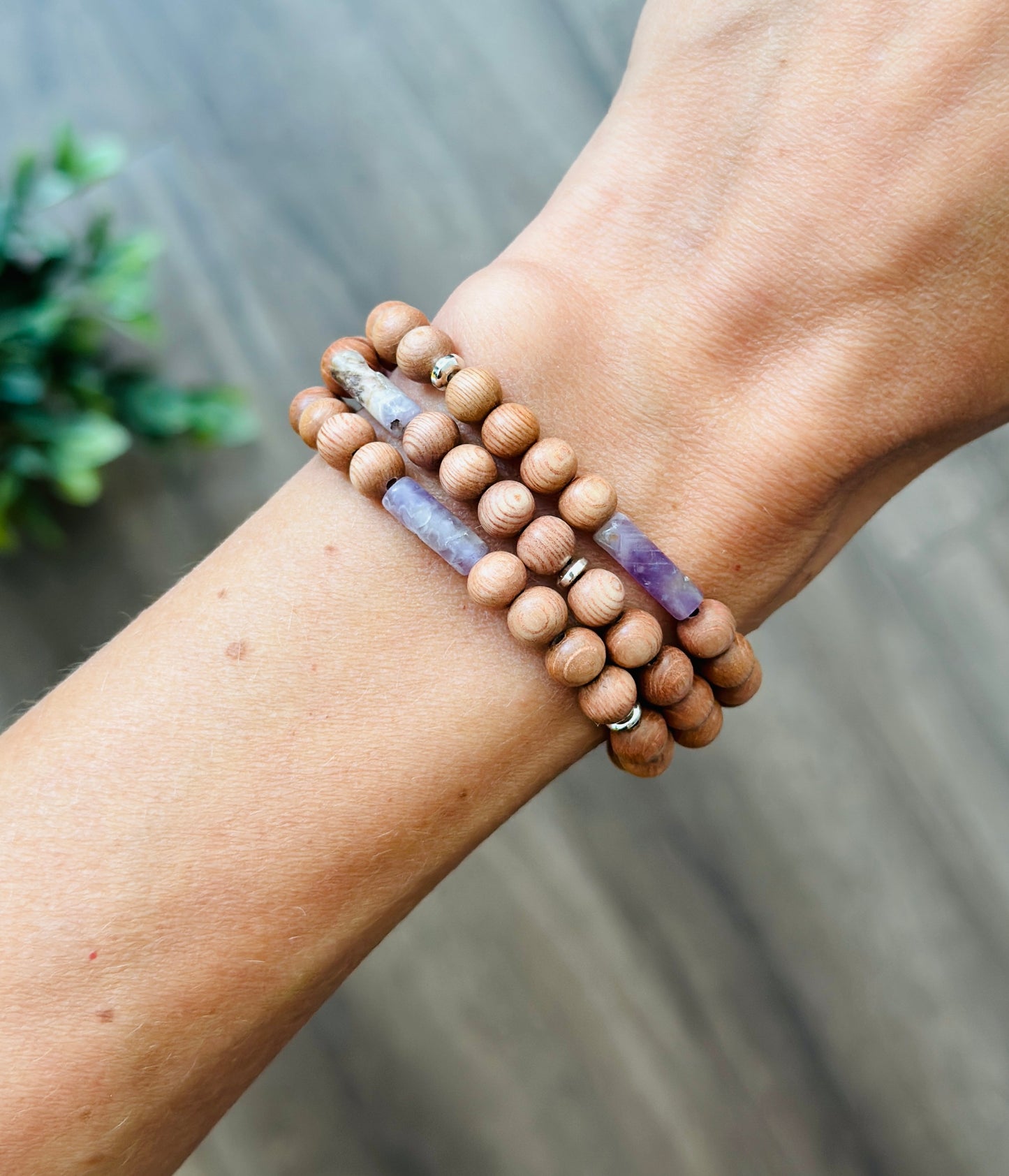 Rosewood wrap bracelet with Amethyst tube beads