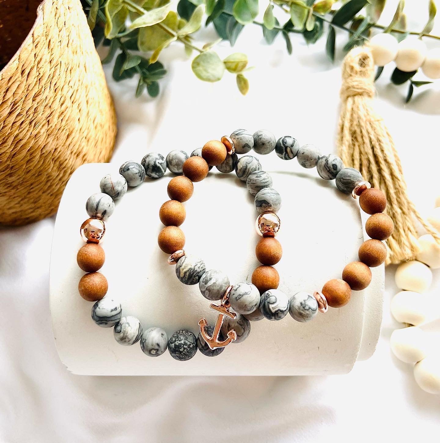 Stress relief stacking set Grey Scenery Jasper.