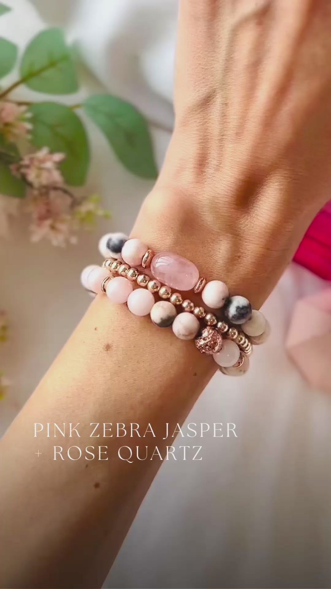 pink zebra jasper healing gemstone bracelet