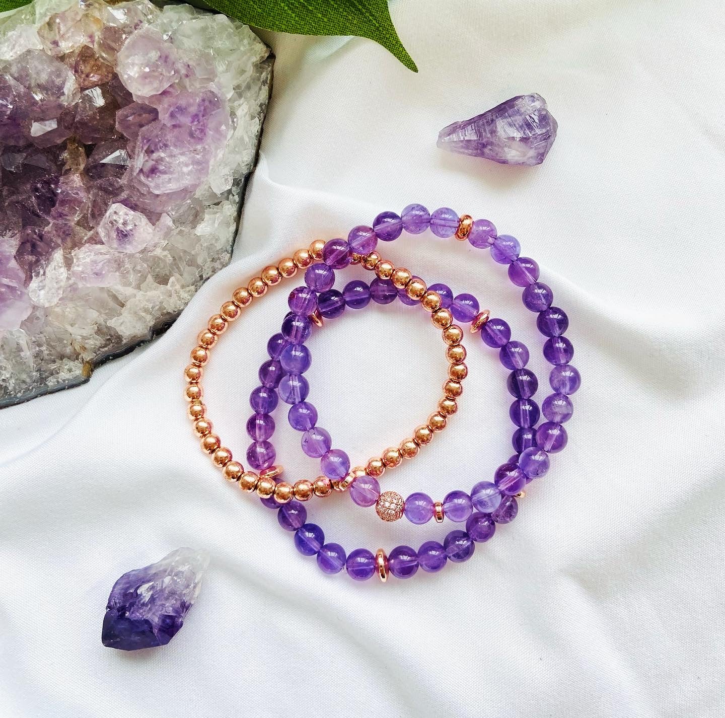 amethyst gemstone healing stacking bracelets