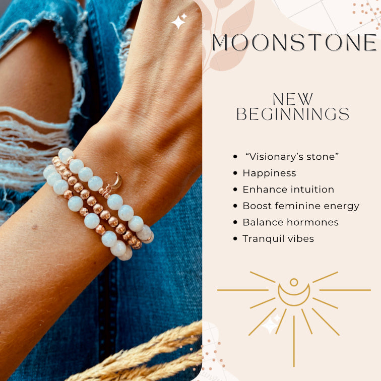 4 mm Moonstone Chakra outlet Gemstone (New Beginnings) Bracelet