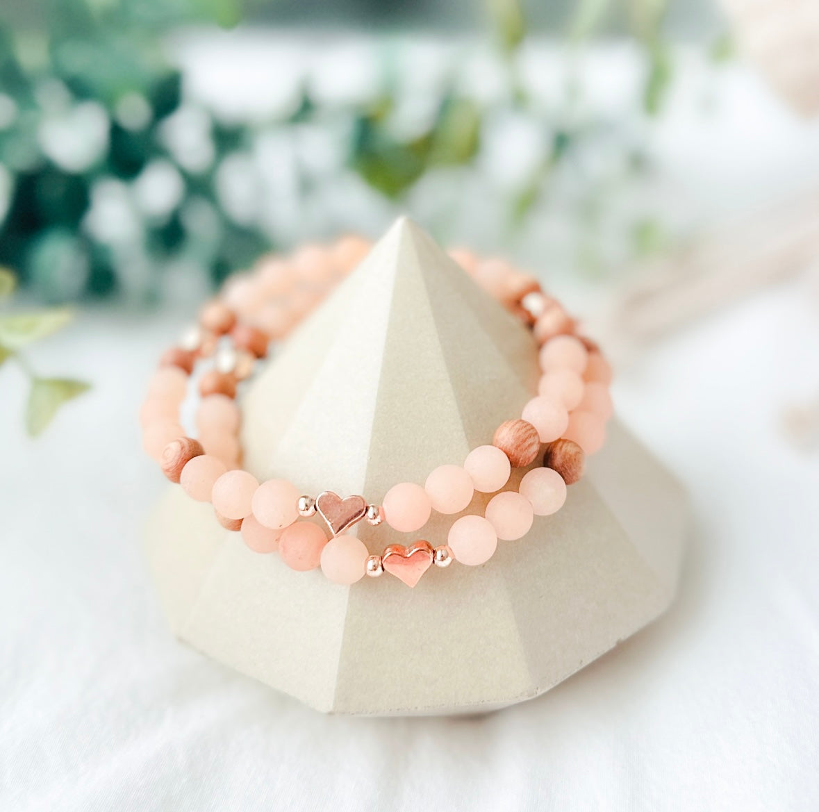 peach gemstone stacking bracelets