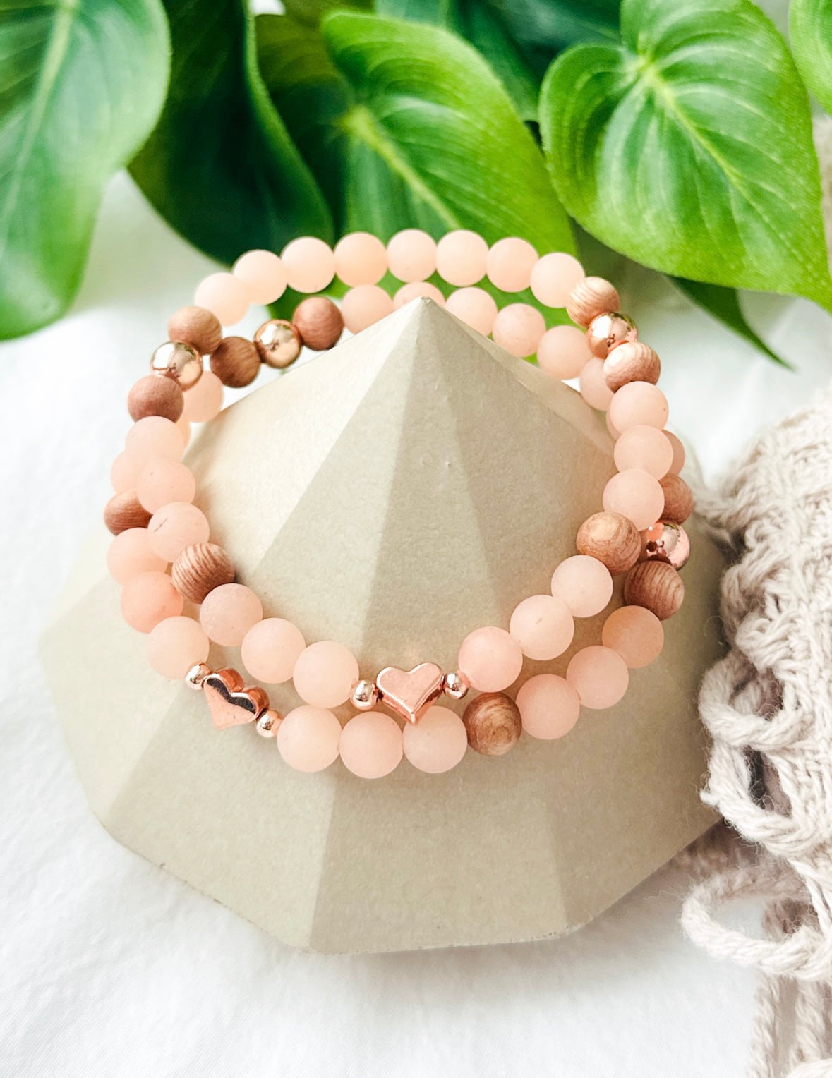 peach gemstone stacking bracelets