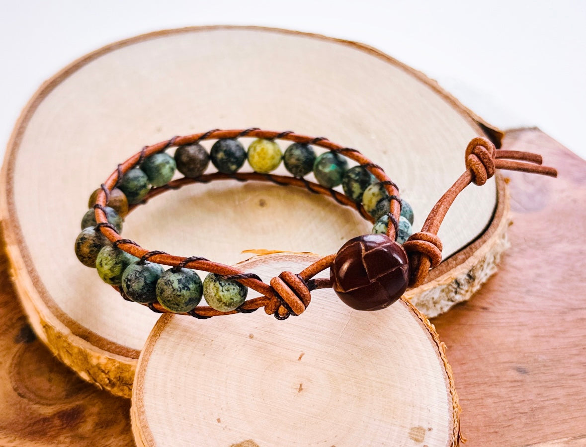 African Turquoise Leather Wrap
