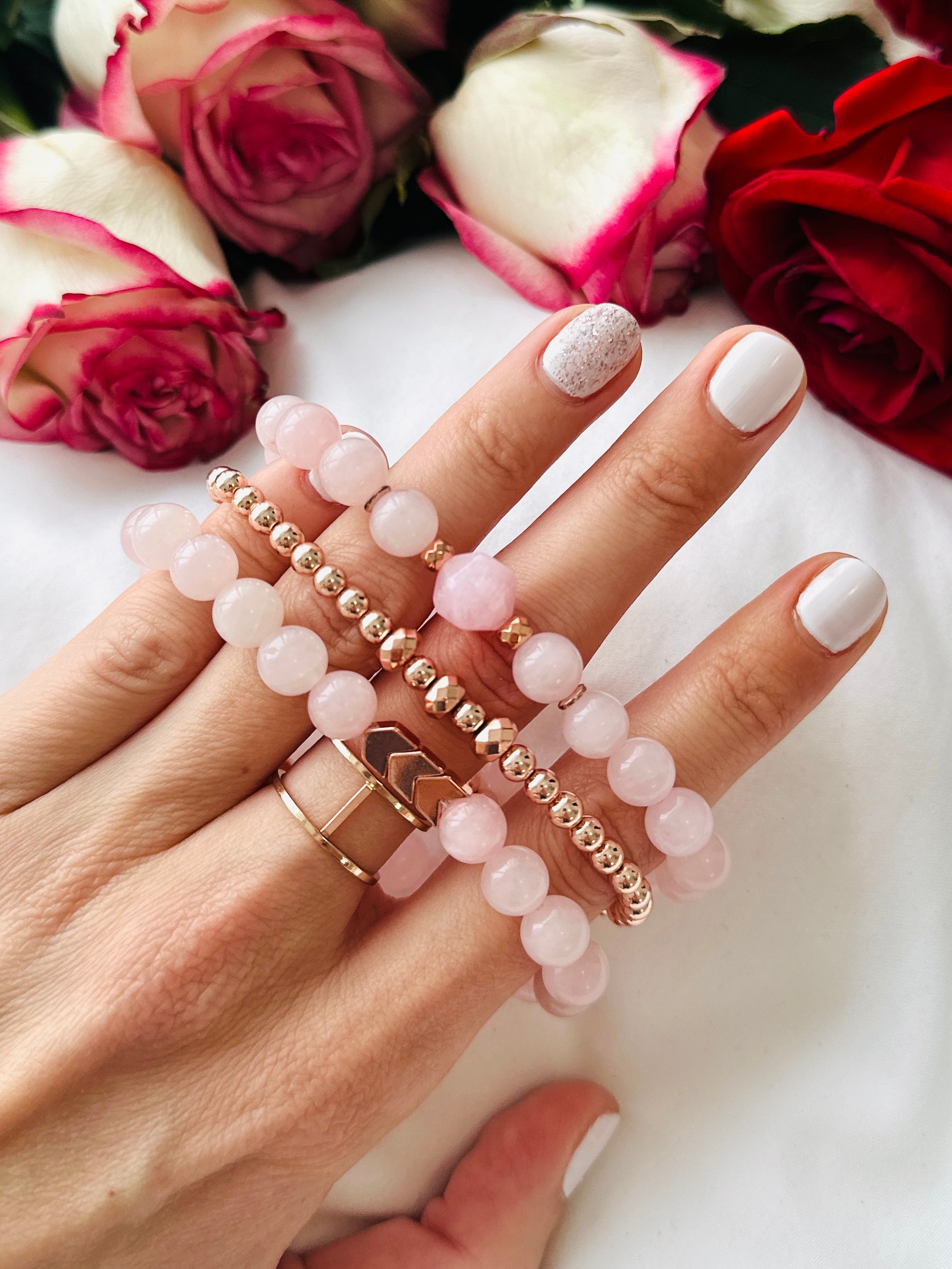 rose quartz gemstone bracelets