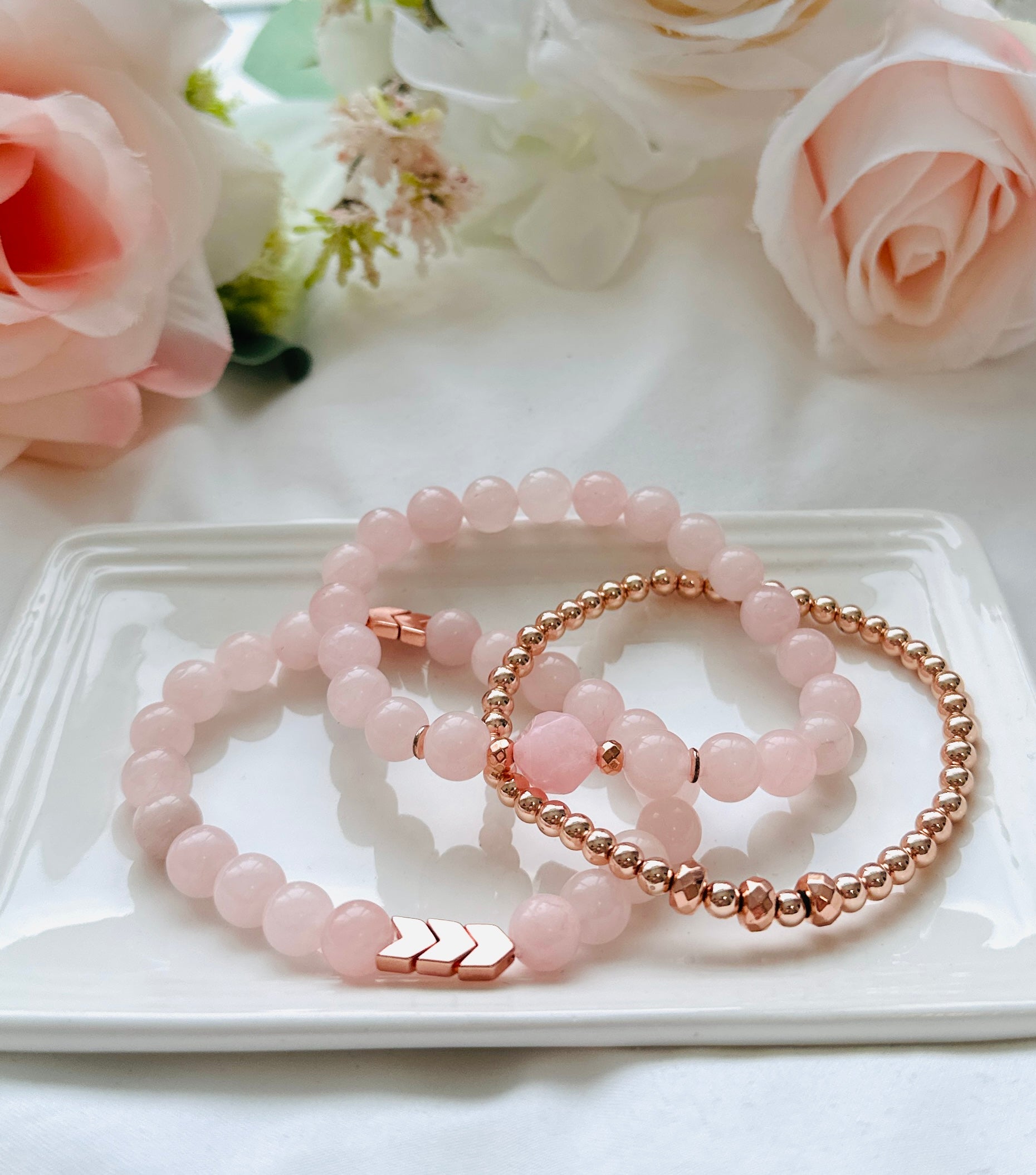 rose quartz gemstone bracelets