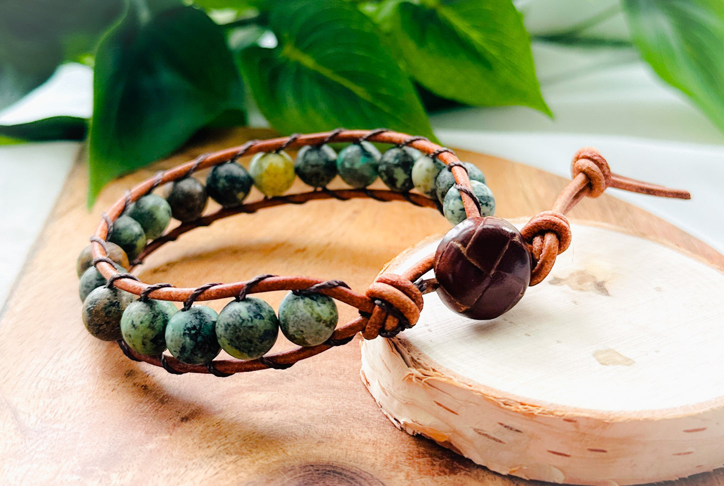 African Turquoise Leather Wrap